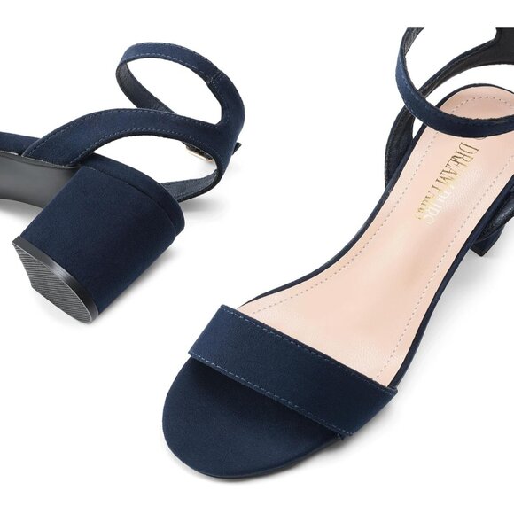 Dream Pairs Womens Navy Suede Faux Suede Rounded Toe Ankle Strap Heeled Sandal - Picture 3 of 7